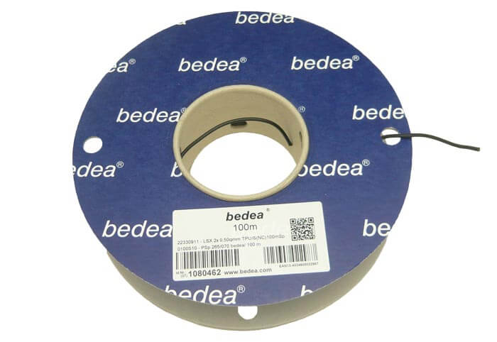 Coaxial cable, 2 x 0.5 mm² outer Ø 3 mm, black, roll 100 m